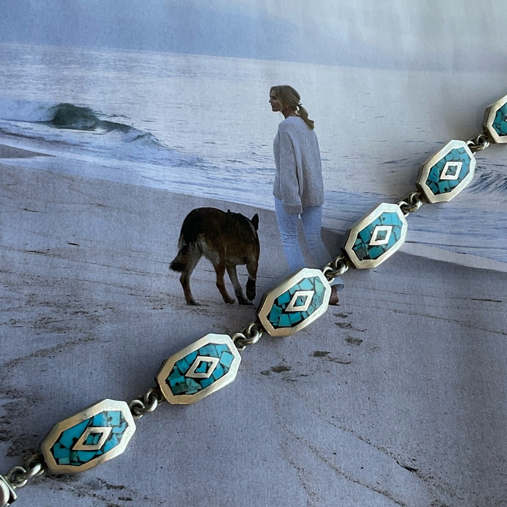 Elegant Silver TAXCO and Turquoise Bracelet 7.5 inches - Picture 3 of 7